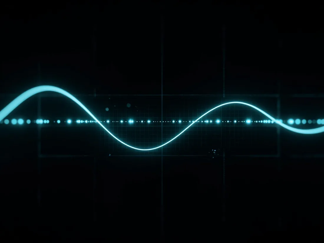 Oscilloscope screen abstraction with a traced waveform across a dark grid
